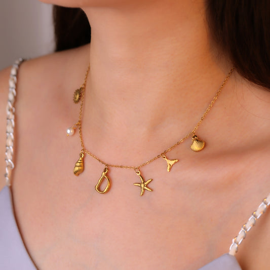 Pearl Fishtail Ocean Letter Necklace