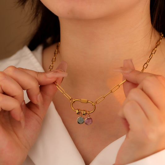 Personalised Hoop Beads and Coloured Diamond Necklace