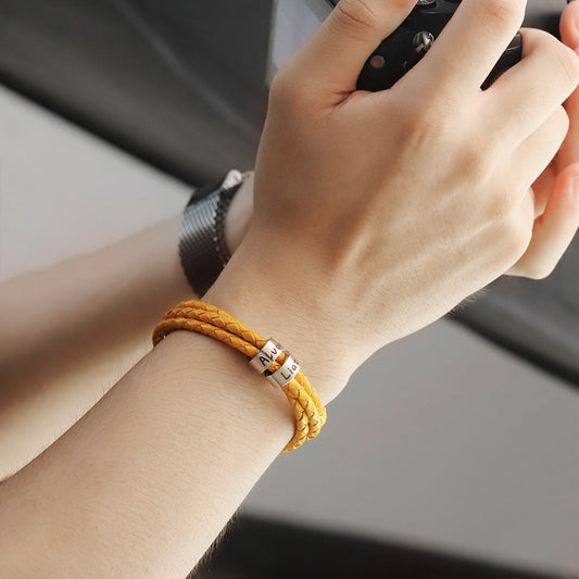 Braided Leather Bracelet with Small Custom Beads