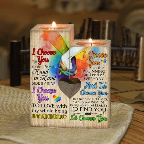 To My Love. I Choose You. LGBT Heart Candle Holder