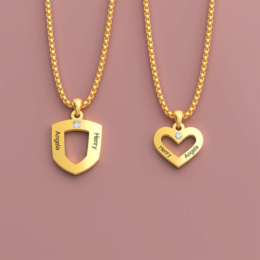 Personalized Heart/Shield Couple Necklace