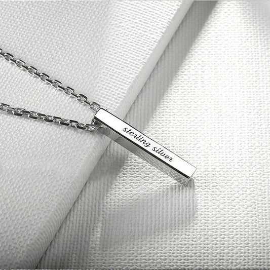 4 Sides Engraved Name Bar Necklace in Sterling Silver