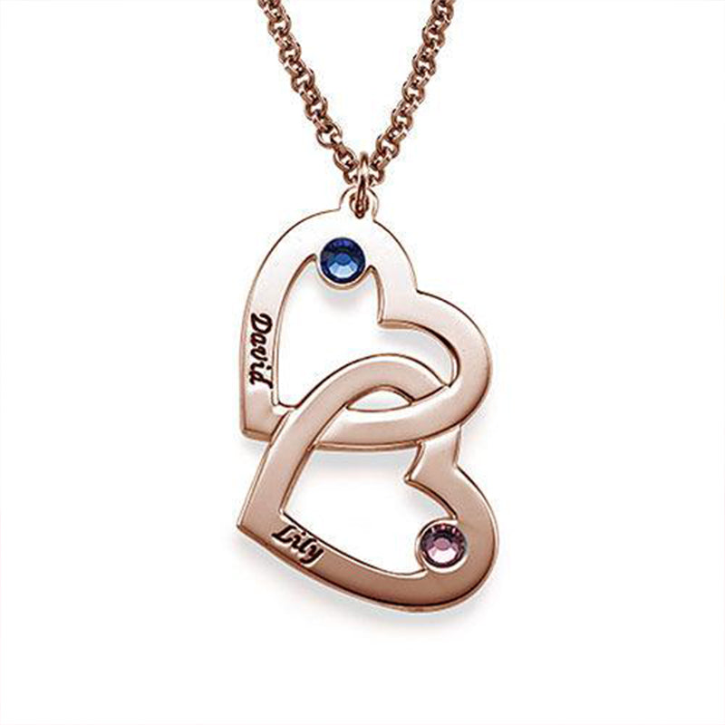 Heart in Heart Name Necklace with Birthstones