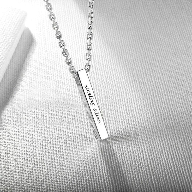 4 Sides Engraved Name Bar Necklace in Sterling Silver