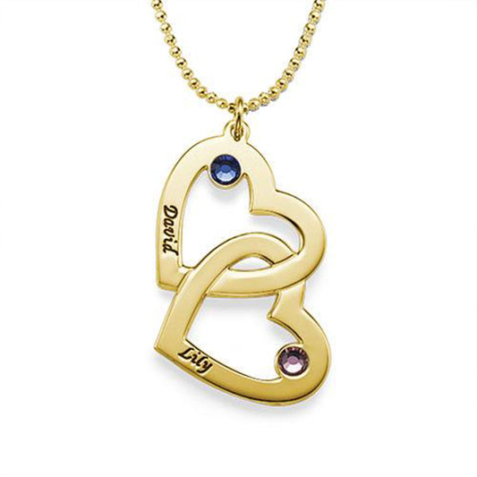 Heart in Heart Name Necklace with Birthstones