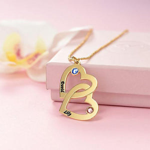 Heart in Heart Name Necklace with Birthstones
