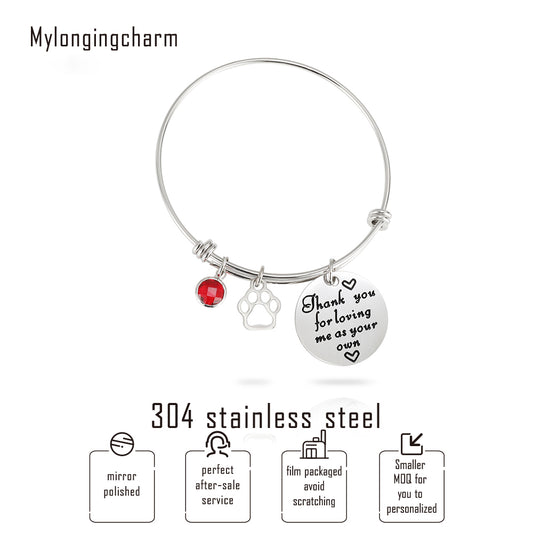 Mom Birthstone Bangle -Thank you for loving me as your own