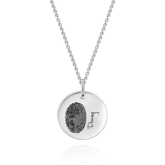 Personalized Round Photo Necklace, Handwriting and Fingerprint Necklace