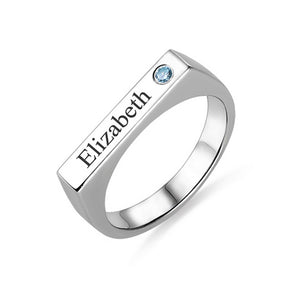 Engraved Bar Ring With Birthstone Sterling Silver