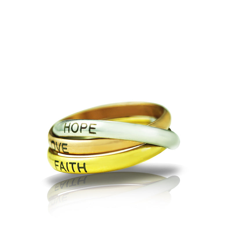 Hope Love Faith-Engraving Tri-color Oath Ring Sets