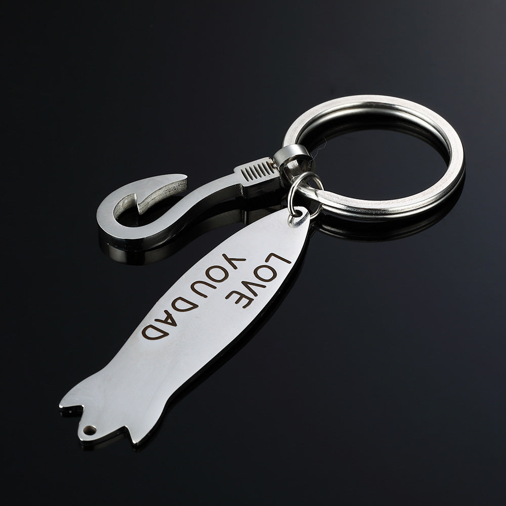 Engraved Fishhook Keychain-Love You Dad