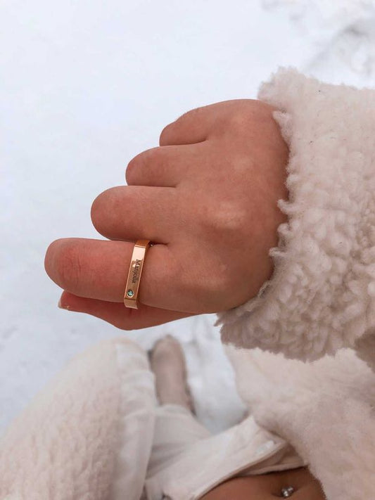 Engraved Bar Ring With Birthstone Sterling Silver