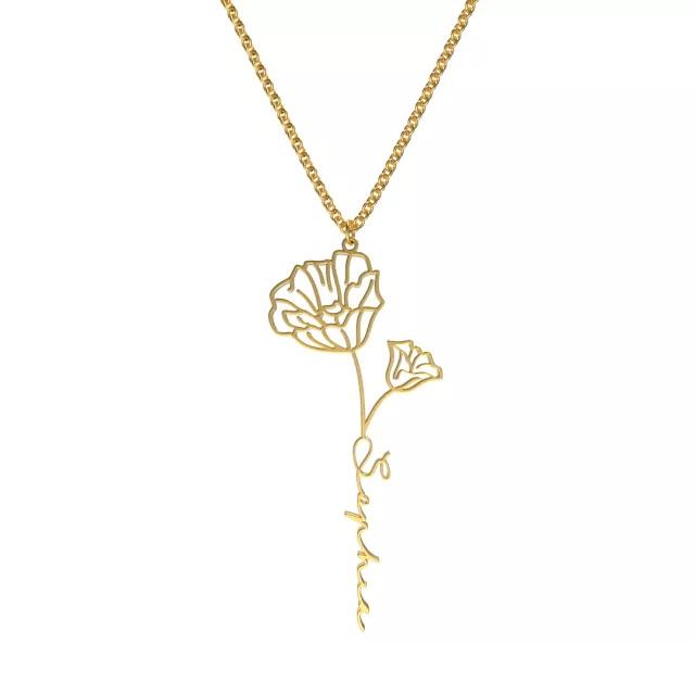 Dainty Name Necklace With Birth Flower