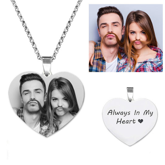 Personalized Heart Shaped Engraved Photo Necklace