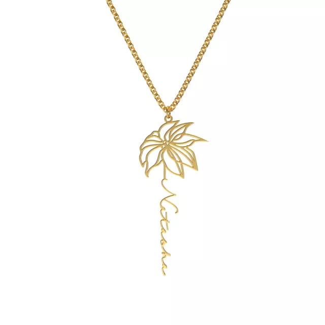 Dainty Name Necklace With Birth Flower