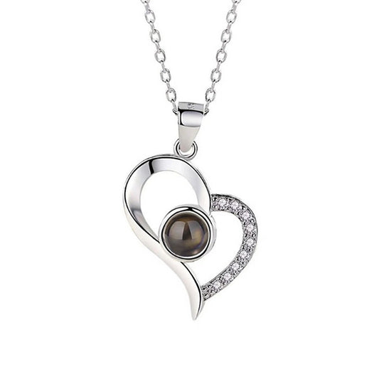 Lover Heart Photo & 100 Languages Projection Necklaces for Her