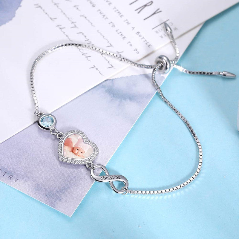 Personalized Heart Photo Bracelet Sterling Silver-Single Infinity