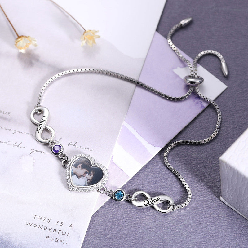 Personalized Heart Photo Bracelet Sterling Silver-Double Infinity