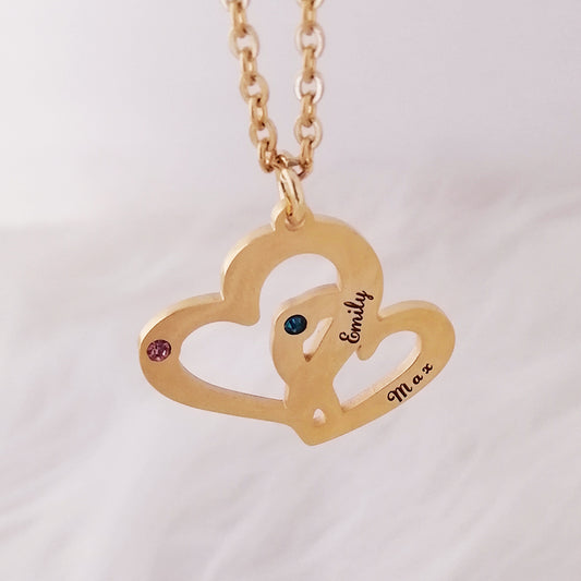 Engraved Two Heart Necklace