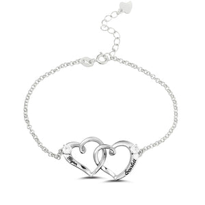 Custom Double Heart Engraved Names Bracelet
