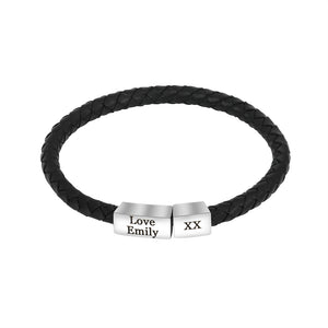Personalized black braided genuine leather bracelet