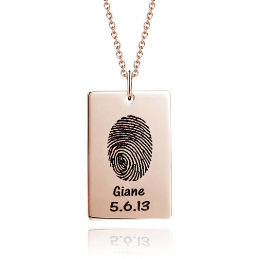 Personalized Fingerprint Square Photo Necklace with Engraving