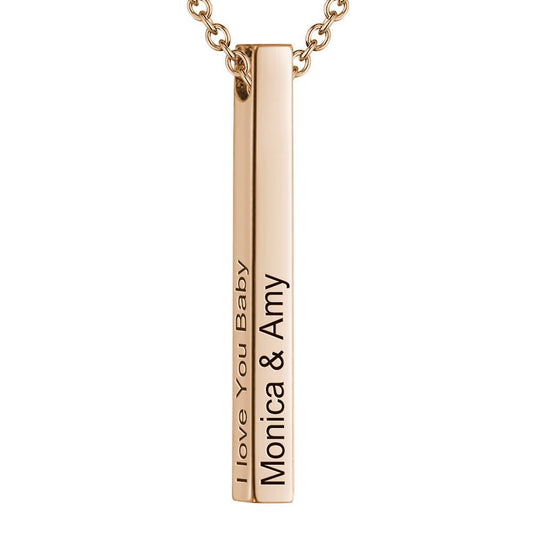 4 Sides Engraved Vertical Bar Necklace