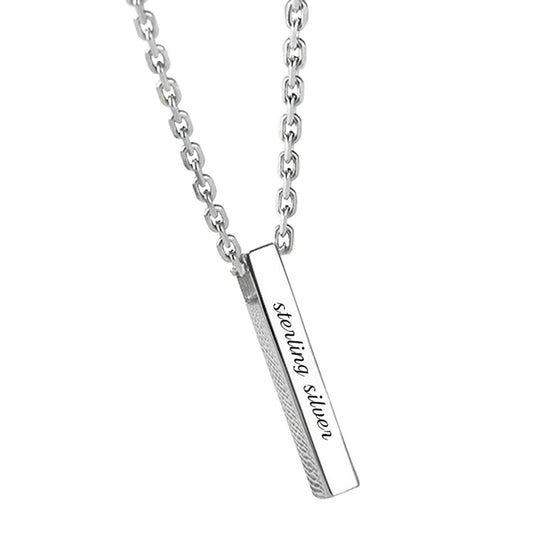 4 Sides Engraved Name Bar Necklace in Sterling Silver