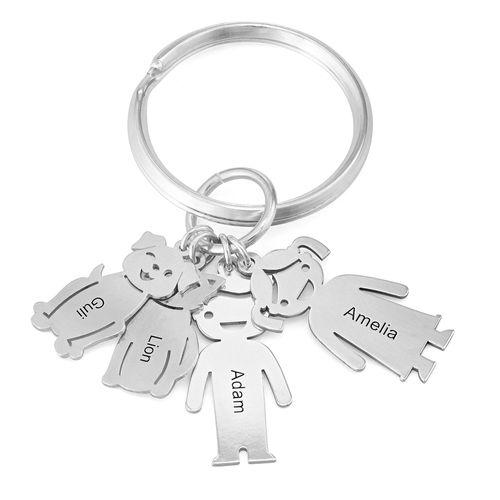 Custom Keychain with Engraved Kids and Pets Charms