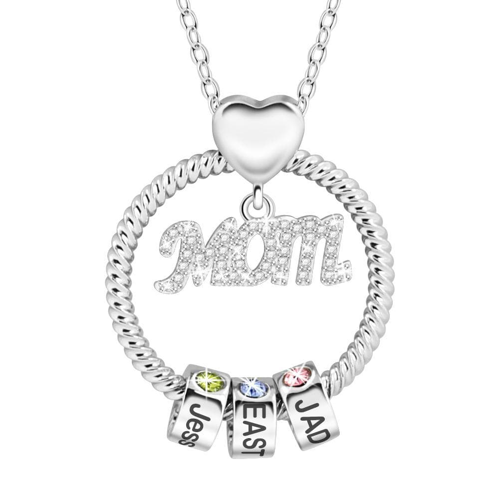 Mother's Day Gift Personalized Circle Pendant with Custom Birthstone Beads Necklace