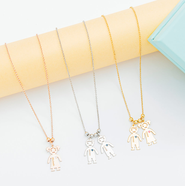 Mother's Necklace with Engraved Children Charms