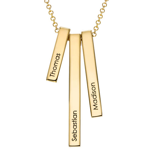 Engraved Triple 3D Vertical Bar Necklace