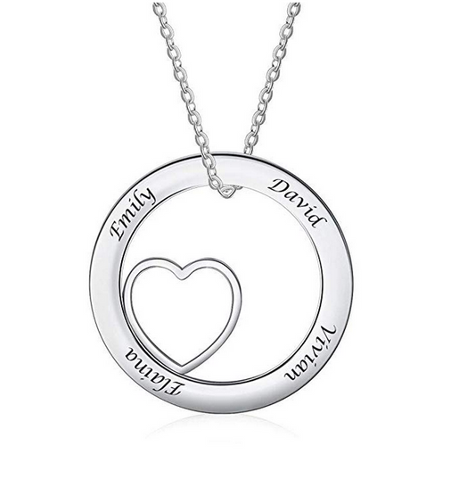 Personalized Love Heart Pendant Engraved Mothers Charm Necklace