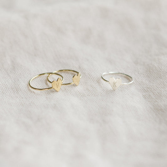 Tiny Heart Initial Ring