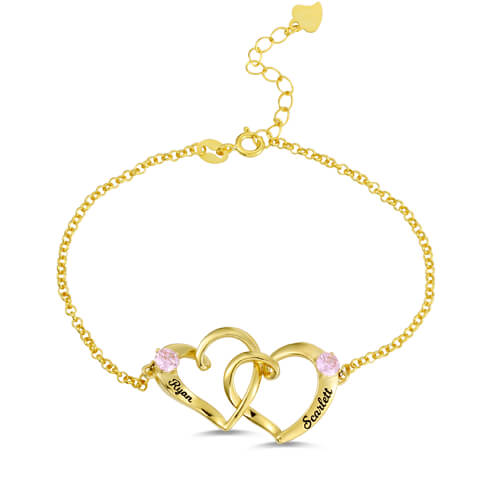 Custom Double Heart Engraved Names Bracelet