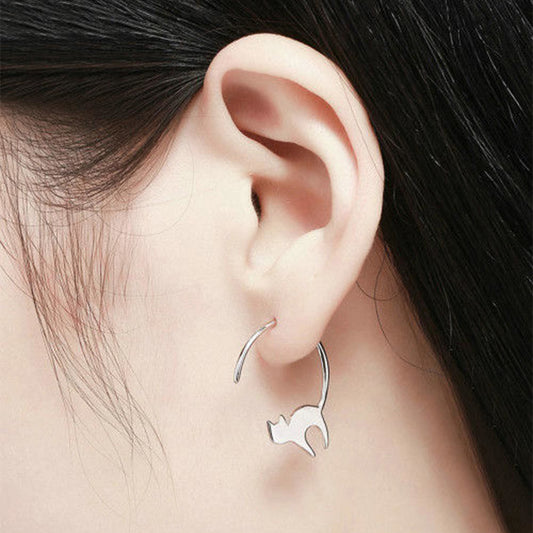 Little Cat Drop Earrings Silver