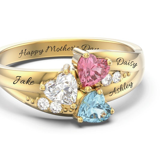 Three Heart Birthstone Mother's Ring