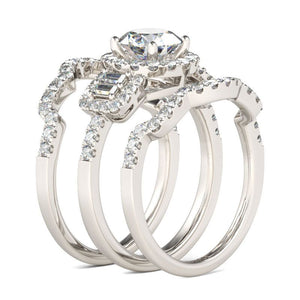 Halo Round Cut Sterling Silver Ring Set