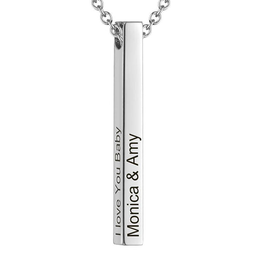 4 Sides Engraved Vertical Bar Necklace