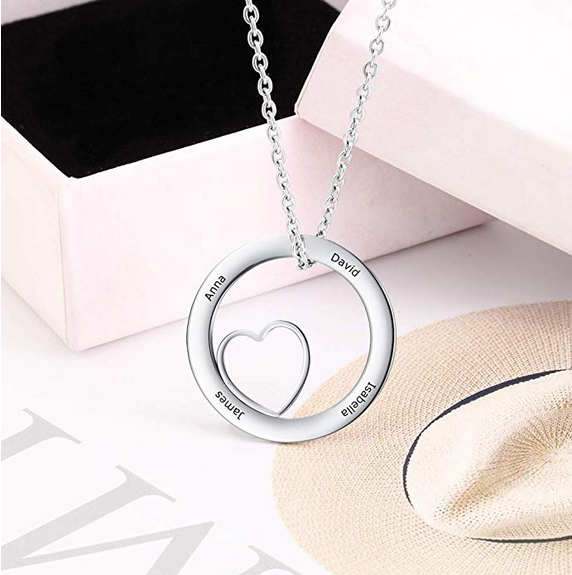 Personalized Love Heart Pendant Engraved Mothers Charm Necklace