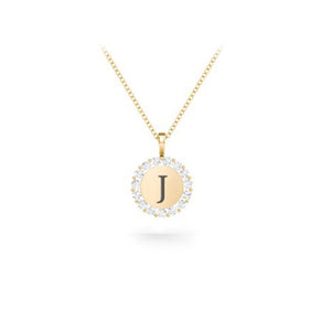 Initial Halo Disc Necklace with rhinestone