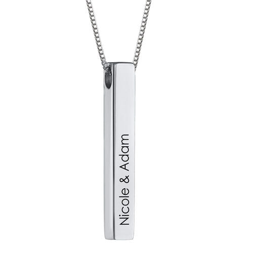 Engraved  3D Vertical Bar Necklace