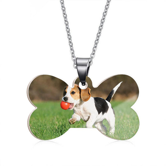 Dog Bone Shaped Color Photo Necklace