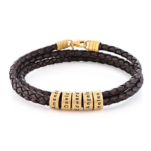 Father's Day Gift! Men Braided Leather Bracelet with Small Custom Beads