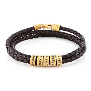 Father's Day Gift! Men Braided Leather Bracelet with Small Custom Beads