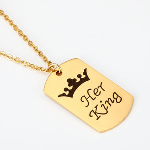 Engraved Couple Necklace-His Queen Her King