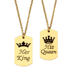 Engraved Couple Necklace-His Queen Her King