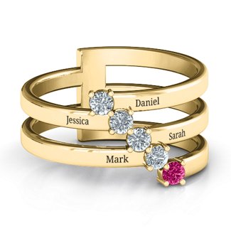 Diagonal Dazzle Ring With 4-5 Birthstones