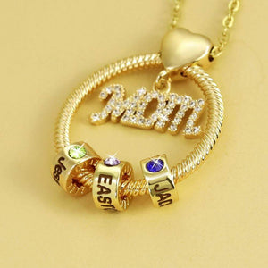 Mother's Day Gift Personalized Circle Pendant with Custom Birthstone Beads Necklace