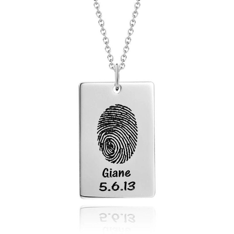 Personalized Fingerprint Square Photo Necklace with Engraving
